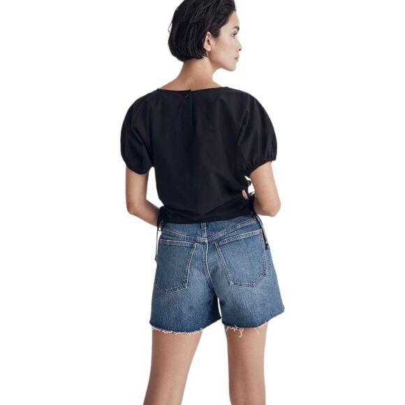 Madewell NWT Poplin Puff-Sleeve Side Cinch Cutout  Top sz XS in‎ Black - Picture 6 of 13